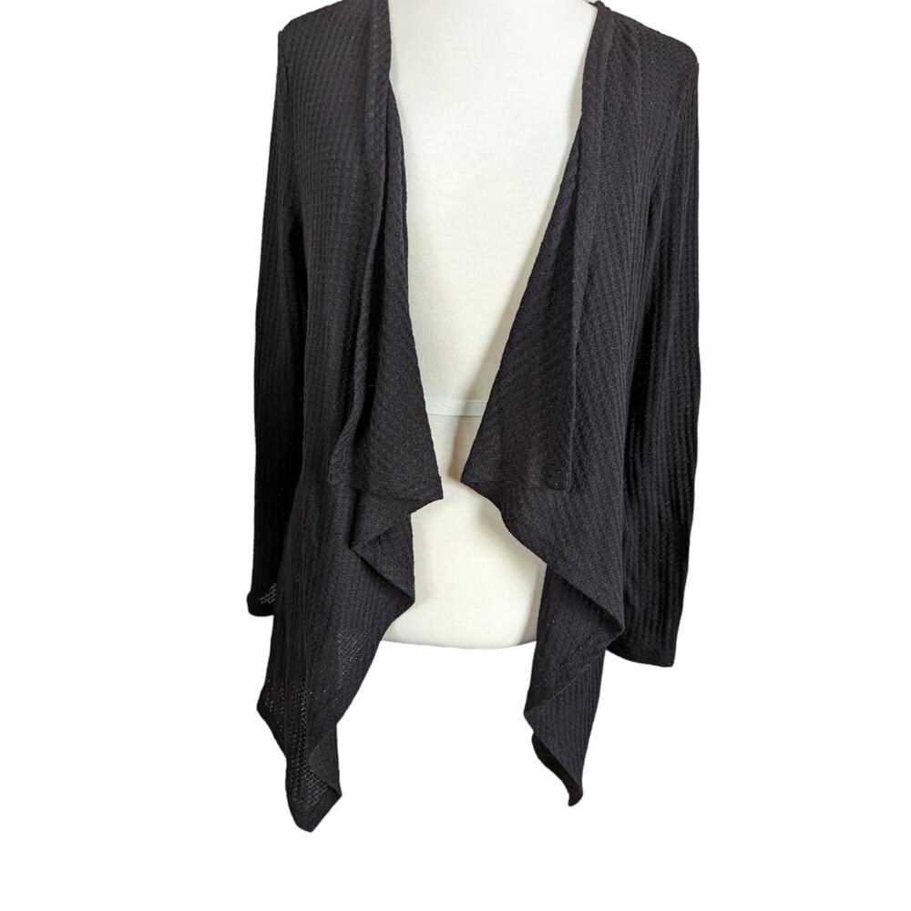 Shein Black Waffle Knit Draping Cardigan Size XL